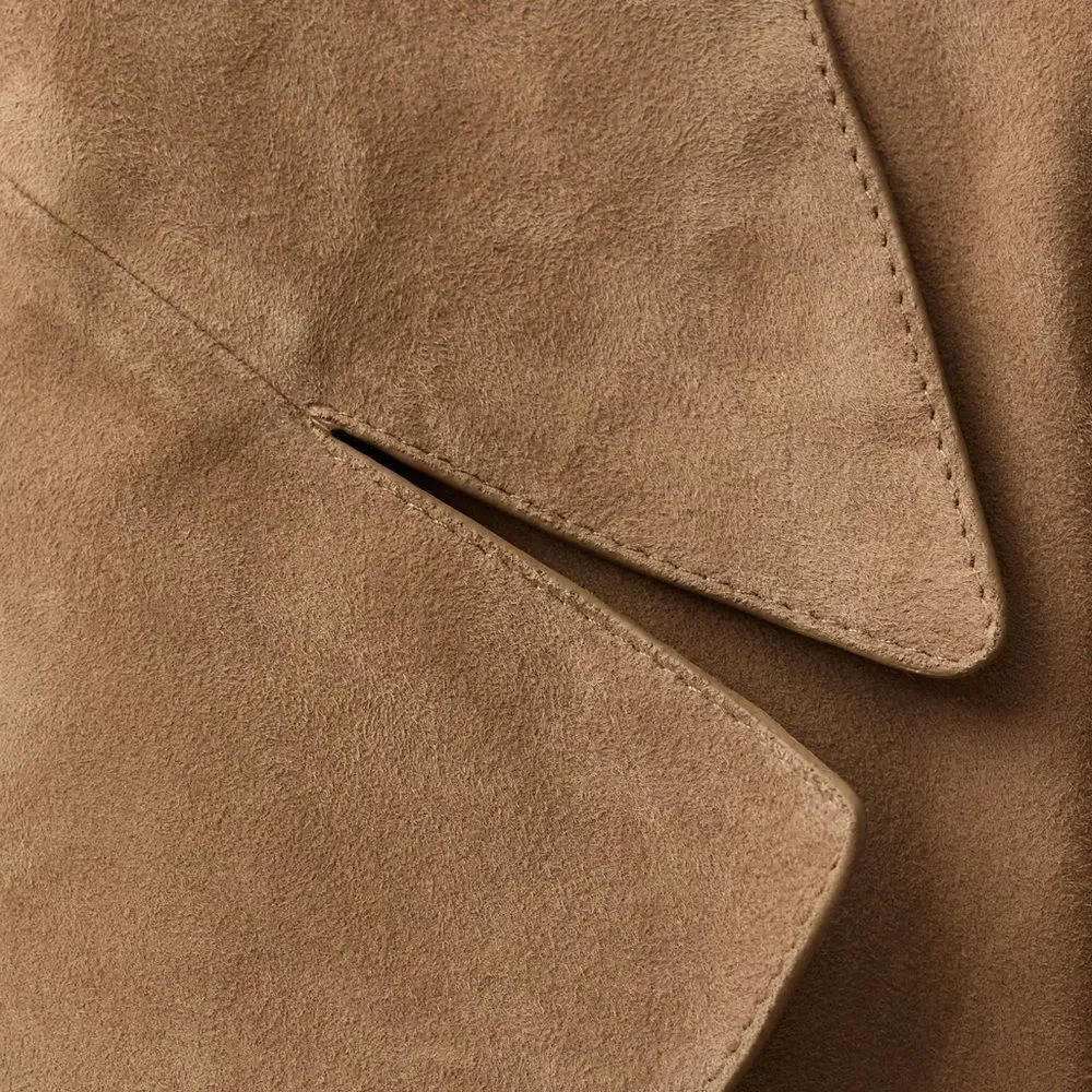 Mango 100% Genuine Suede Trench Coat New - Picture 5 of 9